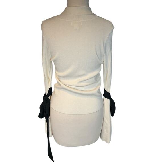 Maeve by Anthropologie White Black Mock Neck Bow Bell Sleeve Sweater Size Medium - Picture 8 of 13